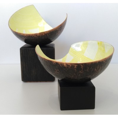 Yellow & White Vitreous Enamel Sculpture - Planished Copper
